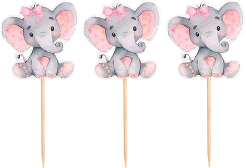 Finduat 25 Pieces Pink Elephant Cupcake Toppers for It Is A Girl Baby Shower Decorations Supplies, Baby Girl Birthday Party Supplies...