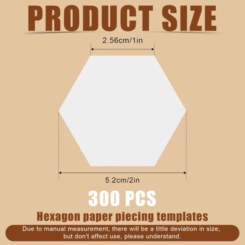 300pcs Hexagon Paper Piecing Template, 1 Inch Paper Piece Templates Hexagon Paper Piecing Shapes for Quilting Supplies for Splicing Patchwork...
