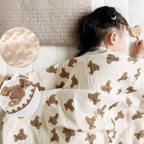 Baby Blanket Double Layer Cotton Muslin Thick Quilt Neutral 40x40Inch Soft Throw Blanket Bear Pattern...