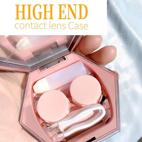 Contact Lens Case, Hexagon Sparkles Contact Lenses Cases with Mirror Remover Tool Tweezers Solution Bottle Portable Contacts Storage Container for...