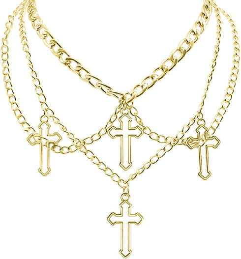 COLORFUL BLING Goth Cross Choker Necklace Gothic Layered Chunky Pendant Necklaces Egirl Silver Plated Long Multilayer Chains 40 inches For Women T...
