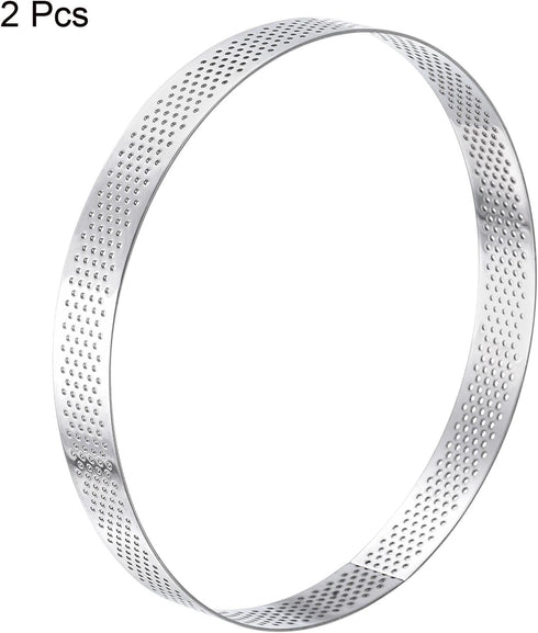 uxcell 2pcs Stainless Steel Cake Rings for Baking, Perforated Cake Mousse Ring Kitchen Baking Heat-Resistant 5.9" Diameter, 0.8" Height,for Cake D...