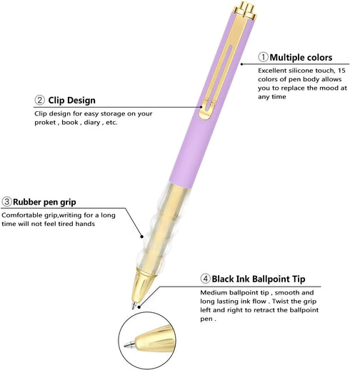 Aozora Ballpoint Pens Black Ink Medium Point with Super Soft Grip Retractable Ball Point Pen 1.0mm Office Decor School Supplies (15pcs-GOLD)...