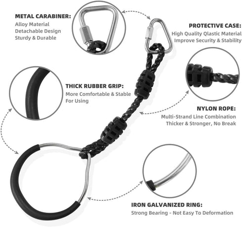 Single Black Gymnastic Swing Ninja Climbing Ring Kids Outdoor Playground Playset Accessories, Funny Monkey Gym Bar Obstacle Ring with Carabiners f...