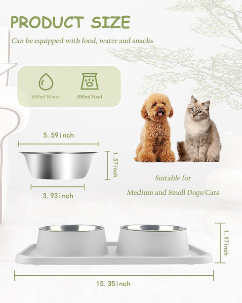 Cat Bowls for Food and Water, Upgrade Cat Food Bowls for Indoor Cats, Premium Removable Stainless Steel Double Bowls with Silicone Anti-Slip Pads,...