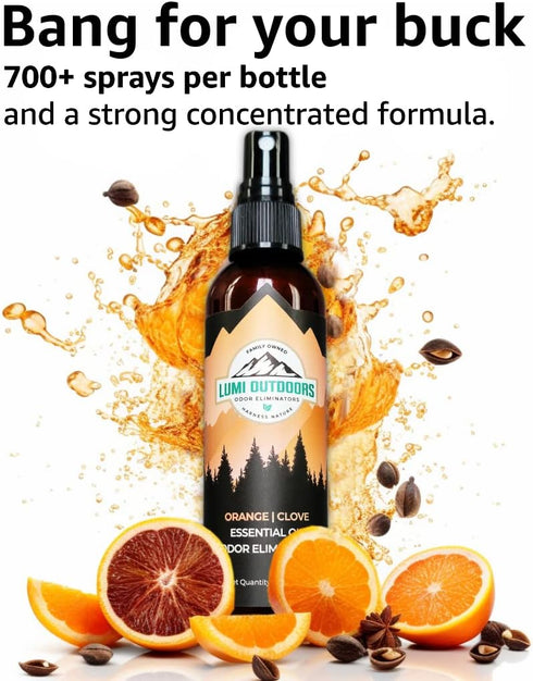 Lumi Outdoors Natural Air Freshener - Orange Clove - Essential Oil Odor Eliminating Room Spray...