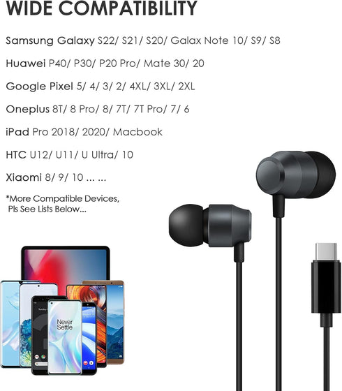 PALOVUE USB C Headphones Earbuds, in-Ear Type C Magnetic Earphones with Microphone Compatible for Samsung Galaxy S23 S22 S21 Ultra S20 FE Note 20 ...