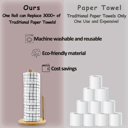 25 Pack Reusable Paper Towels, Paperless Towels Roll Washable Cotton Cloth for Kitchen Towels Zero Waste Products Alternative (Black White, 25 Cou...