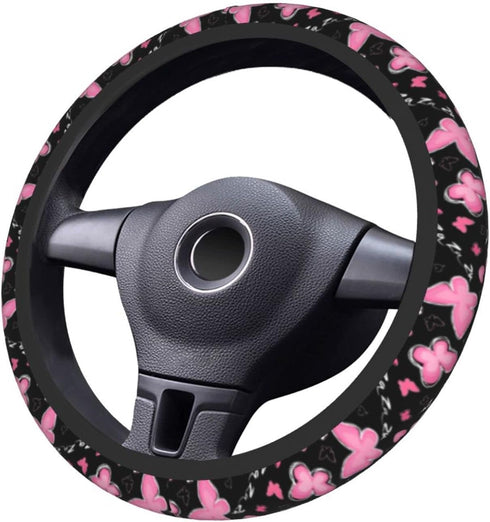 Pink Butterfly Steering Wheel Cover Women Car Universal Accessories Non Slip 15 Inch SUV Trucks Gifts Soft Comfortable (Neoprene)...