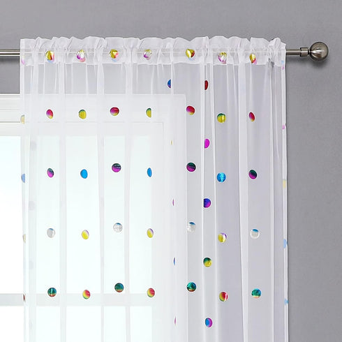 Urban Lotus White Semi Sheer Kitchen Curtains for Dining Room 45 inches Length Colorful Metallic Polka Dots Printed Tier Curtains Lightweight Rod ...