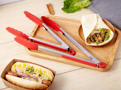 Kitchen Tongs Set of 2 – 9 inch & 12 inch – Stainless Steel Food Tongs with Silicone Tips – Premium Locking Non-stick Tongs for Cooking, BBQ, Gril...