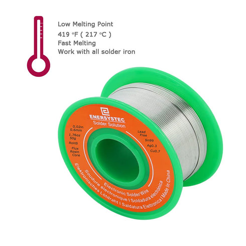 Solder Wire Rosin Core No Lead Electrical Solder Wire Thin 0.6mm 50g Fine Solder with Flux 2.5 PB Free Sn99 Ag0.3 Cu0.7 Flow 0.11lb Electronics So...