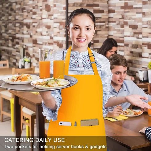 Jubatus 2 Pack Bib Aprons with 2 Pockets Cooking Chef Kitchen Apron for Women Men, Yellow...