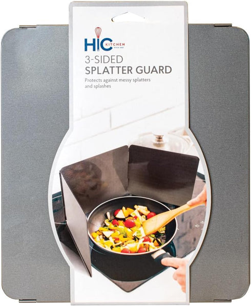 HIC Kitchen 3-Sided Splatter Guard, Non-Stick Carbon Steel, Heat Safe, Folds Flat For Storage...
