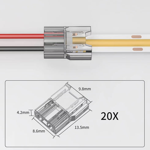 COB LED Light Strip Connectors 20pcs 8mm 2Pin Strip to Wires LED Tape Light Connectors,Transparent Solderless No Dark Area for LED Lights Connecto...