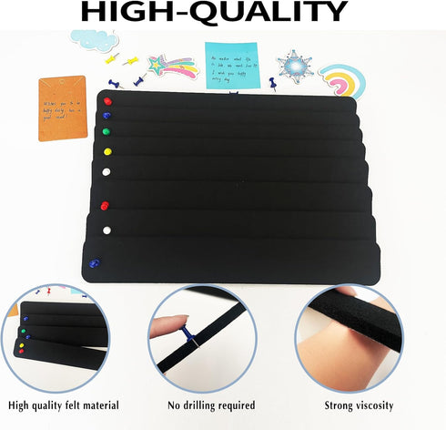 8 Pcs Black Felt Pin Board Bar Strips Bulletin Board ?Self-Adhesive Bulletin Board Bar Strips?Cork Boards for Walls with 35 Pushpins, for Paste No...