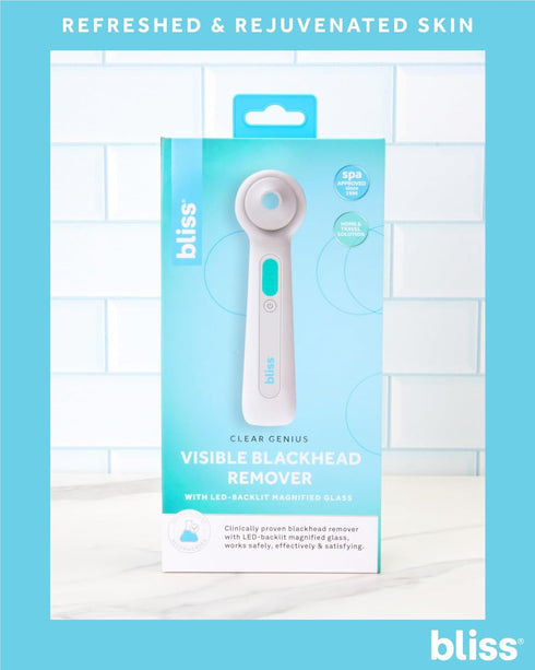 Bliss Blackhead Remover Vacuum - Silicone Nozzle Blackhead Extractor - Pore Cleaner with 3 Suction Levels and LED Magnifier, WhiteMint Green...