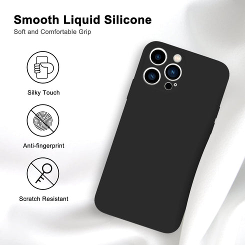 Silicone Case for iPhone 15 Pro Max Black, Soft Liquid Silicone Phone Case Compatible with iPhone 15 pro max Full Body Microfiber Lining Protectiv...