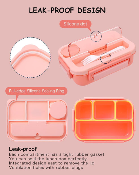 Vensp Bento Box Adult Lunch Box, Bento Box with 4 Compartments,Woman Lunch Box Containers for Work with Utensils,Sauce Jar, Muffin Liners,Microwav...