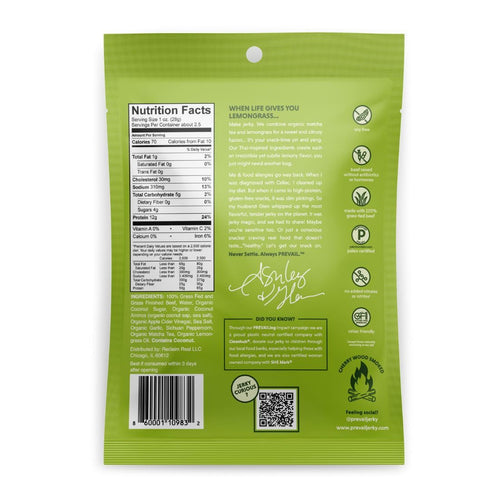 PREVAIL Lemongrass Grass-Fed Beef Jerky | Gluten Free | 100% Grass-Fed | High Protein Snacks | Free of Preservatives | No GMO's | Pack of (3) Bags...