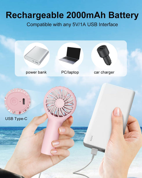 Zuvas Mini Portable Fan Rechargeable Small Handheld Fan 3 Speed Powerful Personal Fan Battery Operated USB Hand Fan for Outdoor Travel Makeup Eyel...