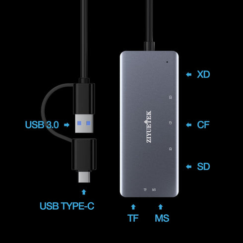 USB3.0 Type-C Multi Card Reader, SD/Micro SD/CF/MS/XD 5in1 Memory Card Reader, SD SDXC SDHC CF CFI TF Micro SD Micro SDXC Micro SDHC MS UHS-I Card...