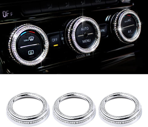 LECART Bling Car Accessories Fit for Volkswagen Arteon Altas Passat Tiguan Golf CC Glitter AC Knob Covers Auto Interior Decor Trims Metal Decals 3...