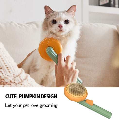 Cat Brush with Release Button, Cute Pumpkin Shape Groom and Clean Dog Comb with Release Button, Self Cleaning Doodle Brush for Cats Dogs Puppy Rab...