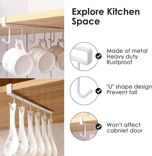 3pcs Mug Hooks Under Cabinet Mug Holder Rack,Drilling Free Coffee Cups Holder Hanger for Cups/Kitchen Utensils/Ties Belts/Scarf/Keys Storage,Fit f...