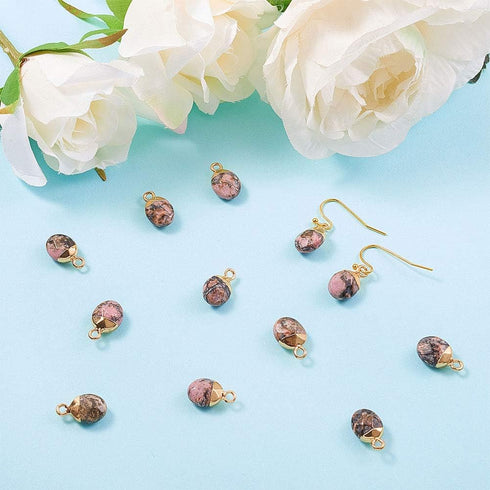 DanLingJewelry 20 pcs Natural Rhodonite Charms Faceted Oval Necklace Pendants Gemstone Charms for Jewelry Making 14x8x5mm...