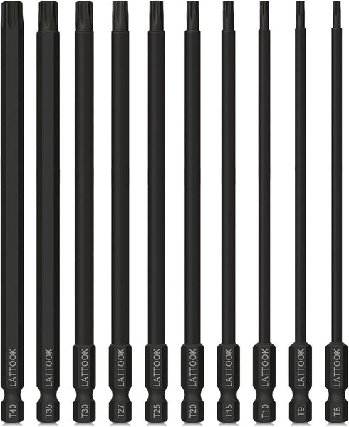 6" Long Torx Bit Set, LATTOOK Security Tamper Proof Star Torx Bit Set, Magnetic S2 Steel, T8 T9 T10 T15 T20 T25 T27 T30 T35 T40...