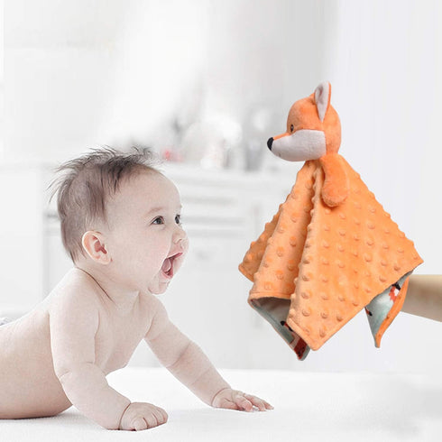 BORITAR Fox Baby Security Blanket Soft Minky Dot Fabric Lovey Blanket with Cute Woodland Pattern Backing Stuffed Plush Cuddle for Newborn Infant G...