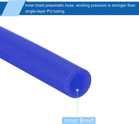 MECCANIXITY Pneumatic Air Hose PU Braid Tube 5mm(3/16'') IDx8mm(5/16'') ODx9.84Ft Blue for Air Compressor, Liquid Convey...