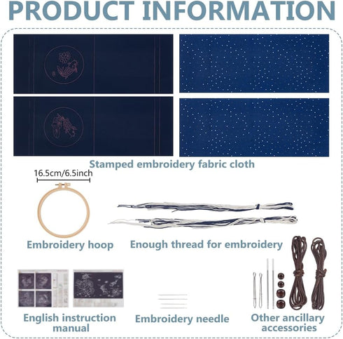 WEBEEDY 2 Set Embroidery Drawstring Bag Kits DIY Sashiko Kit with Complete Material Accessories Sewing Handbag Kit Embroidery Start Kit Needlepoin...