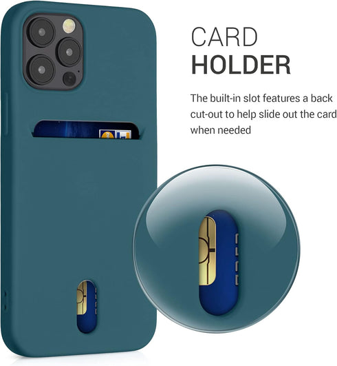 kwmobile Case Compatible with Apple iPhone 12 / iPhone 12 Pro - Soft TPU Phone Cover with Card Holder and Silicone Finish - Teal Matte...