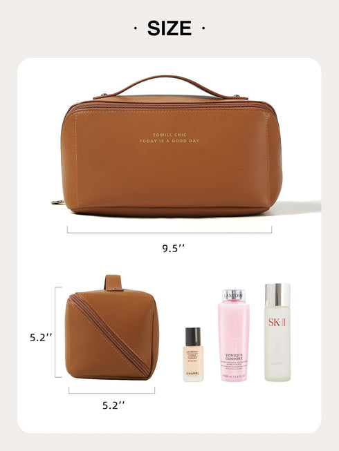 Travel Makeup Bag, Large Capacity Travel Cosmetic Bag for Women, Portable Cosmetic Pouch PU Leather Waterproof Open Flat Travel Toiletry Bag Make ...