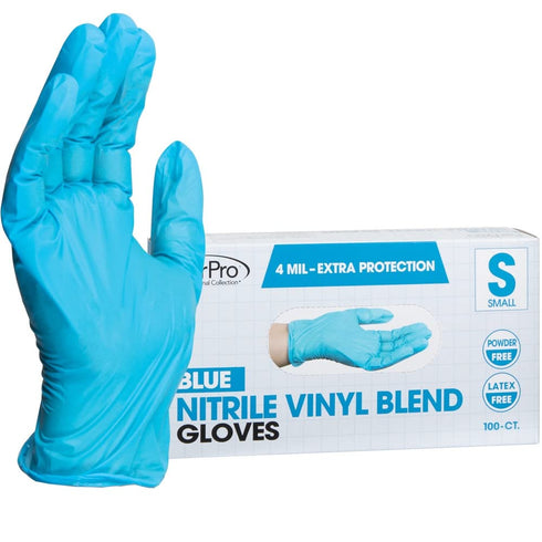 ForPro Professional Collection Disposable Nitrile Vinyl Blend Gloves, 4 Mil Extra Protection, Powder-Free, Latex-Free, Non-Sterile, Food Safe, Blu...