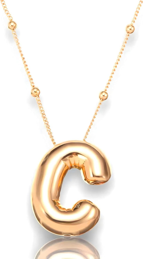 Bubble Letter Gold Necklace for Women, 18k Gold Plated Chain Pendant Charm Necklace Balloon Initial Name Choker Jewelry for Girls Men Gifts...