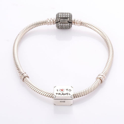 I Love To Travel Charm Solid 925 Sterling Silver Suitcase Charm with Red Enamel Heart for Pandora Bracelet...