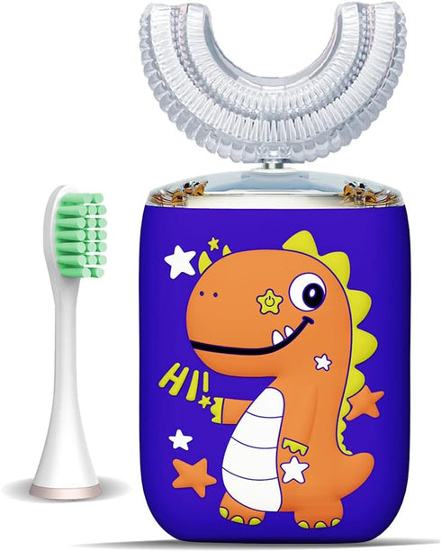 Kids Electric Toothbrush, U Shaped Ultrasonic Automatic Toothbrushes Dinosaur Design with Six Modes Smart Timer Replacement Brush IPX7 Waterproof ...