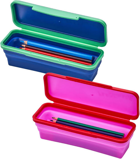It's Academic Flexi Storage Box with Lid, Compact and Collapsible Pencil Case Design for Craft and School Supplies, Pink and Blue, 2 Pack...