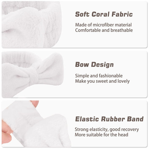 Spa Headband and Wristband Set 3PCS Skincare Headbands Wrist Bands Face White Wash Headband Soft Makeup Elastic Facial Makeup Headbands Cute Bow H...