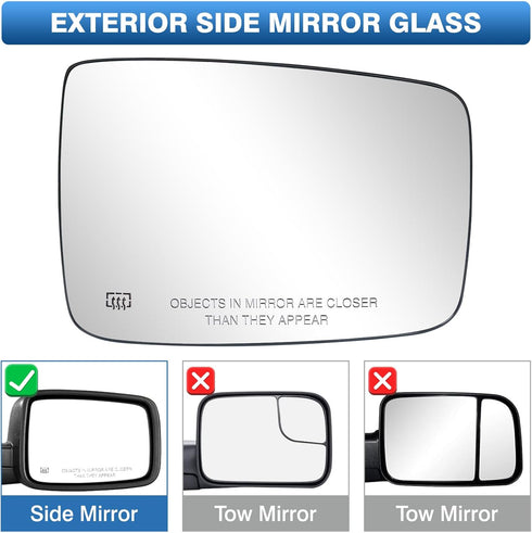 Ram Passenger Right Side Mirror Glass Replacement for 2009-2018 Dodge Ram 1500 2500, Exterior Power Heated Convex Mirrors Glass 68050298AA, 680793...
