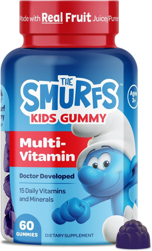 The Smurfs Kids Multivitamin Gummies with 15 Daily Vitamins and Minerals for Growth & Development | Made with Real Fruit in a Smurf Berry | Delici...