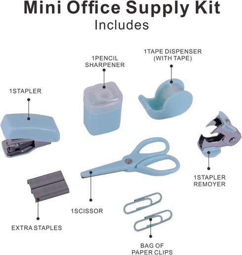 Mini School Supply Kits Mini Office Supply Kits, includes Mini Stapler,Scissors, Staple Remover, Staples, Tape Dispenser (Blue)...