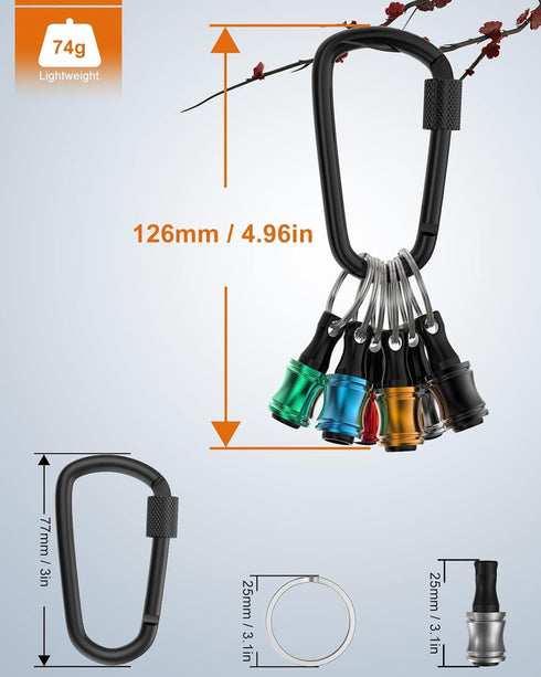 12pc Portable Bit holder Keychain, 1/4in Hex Shank Screwdriver Bit Clip for Impact Driver Flexible Drill Bit Extension Nut Driver W/Black Carabine...