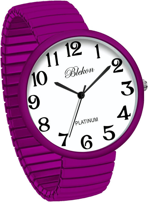 Blekon Collections New Super Large Face Stretch Band Japanese Movement PC21J Fashion Watch (Hot Pink)...