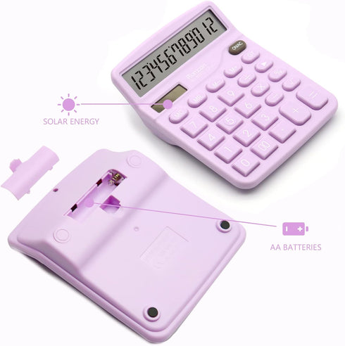 Purple Calculator, Basic Office Calculator, Desktop Calculator 12 Digit with Large LCD Display, Purple Office Supplies with Sensitive Button, Purp...