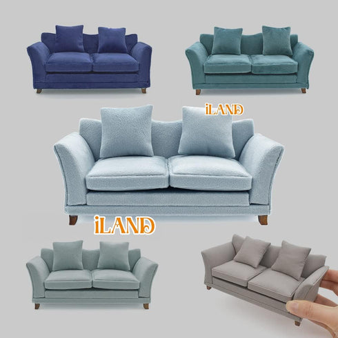 iLAND Dollhouse Couch, Modern Dollhouse Furniture on 1/12 Scale, Miniature Sofa for Dollhouse Living Room (Light Sky Blue Velvet)...
