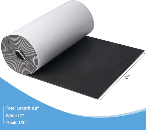Foam Insulation Neoprene Sheets with Adhesive,Multi-Function Soundproof Large Marine Closed Cell Neoprene Rubber Roll (W?12 Inch T:1/8 Inch L:98 I...